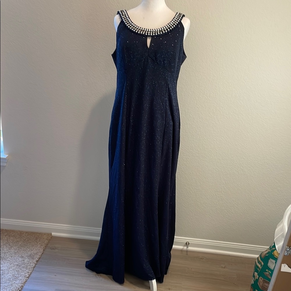RM Richards Women's Size 14 Petite Elegant Navy Blue Glitter Evening Gown